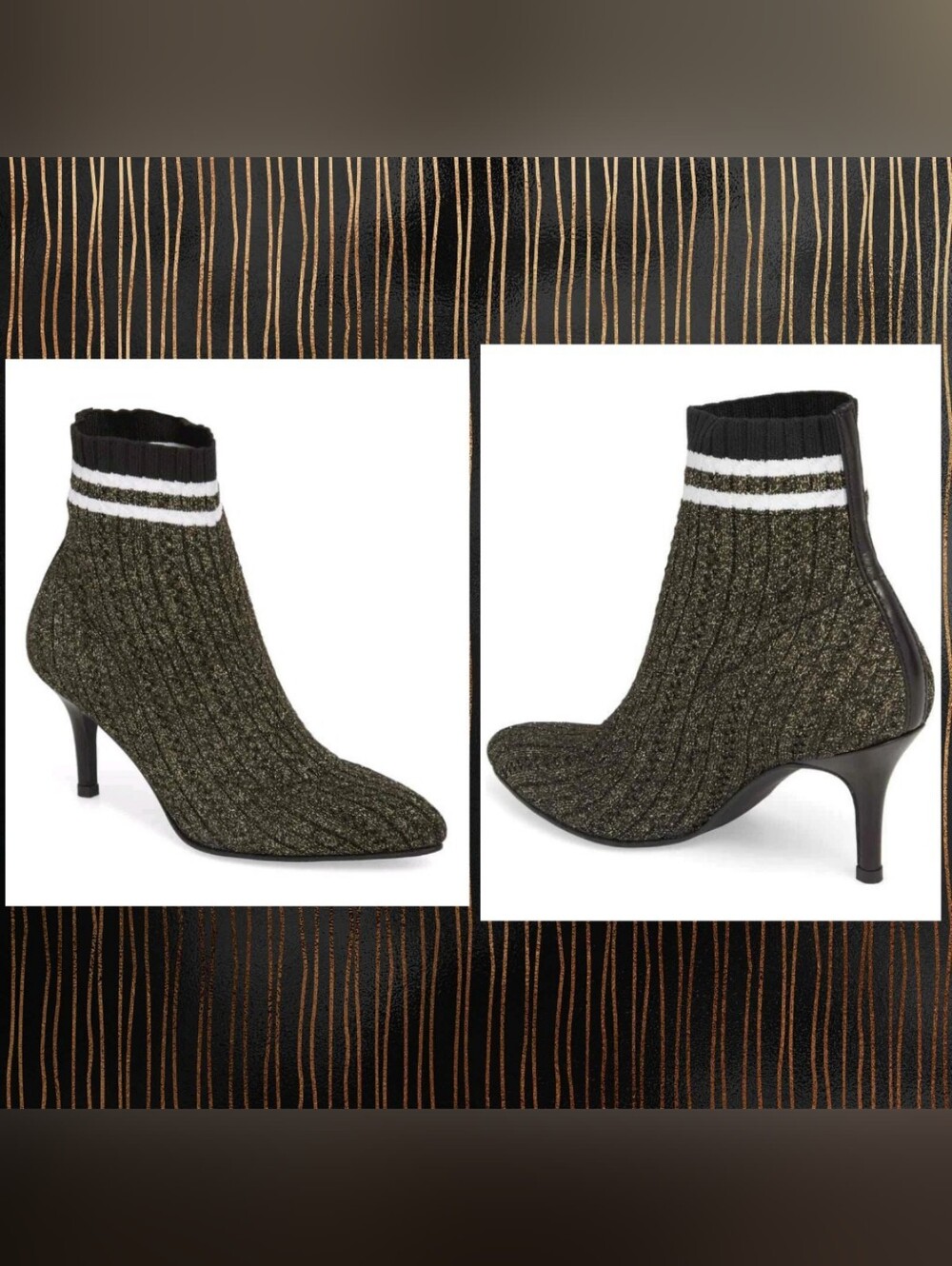 Stuart Weitzman Blk/Multi Golsac Shimmery Metallic Knit Sock Ankle Booties 11M - Picture 4 of 12